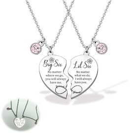 BENIFILE Big Sister Gifts from Sister Necklace, Matching Heart Friendship Necklace Birthday Jewellery Christmas Presents for Little Sis Soul Bestie Women