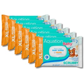 Aquation Baby XL Scrubby Wipes – Extra Large 12.5x7.5” Scrubbing Dot Textured Wipes with Vitamin E – Hypoallergenic, Dermatologist Tested, Gentle Care (25 CT, 6 Pack, 150 Total)