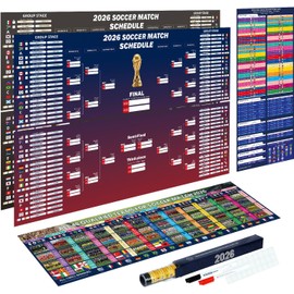 Joyvera 3-Pack 2026 Soccer Tournament Extra Large Schedule Poster Set - 40" x 26" Crease-Free Double-Sided Wall Chart, Match & Team Tracker for Home Bar, Office Decor