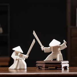 LYART Tea Pet Warrior Statue Figurine Tea Ornament Accessories Cute Kung Fu Tea Decoration Gift for Tearoom Home Office Children's Day Gift for Tea Lover (White1 and White2)