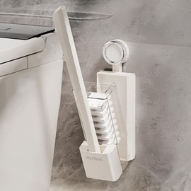 Mrbin Disposable Toilet Brush and Holder Set, Cleaner Toilet Bowl Brish Scrubber Stands, Wall Mounted Compact for Rv, Bathroom, White