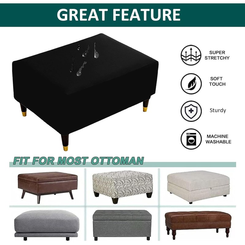 Aunite PU Leather Ottoman Cover,Waterproof Rectangle Footrest Covers,Stretch Soft Ottoman