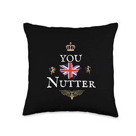 BRITISH FLAG, GREAT BRITAIN, UK UNITED KINGDOM GB YOU Nutter, British Union Jack Flag, Crown UK United Kingdom Throw Pillow, 16x16, Multicolor