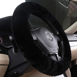 3Pcs/Set Pure Wool Fur Furry Steering Wheel Cover, Soft Fluffy Handbrake Cover Gear Shift Cover for Women Car SUV Truck Australia Sheepskin Accessories