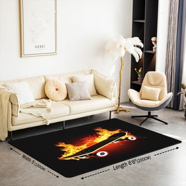 jejeloiu Skateboard Area Rug 4x5 Extreme Sports Theme Rugs for Living Room Bedroom Fire Hippie Skate Board Yellow Black Decorative Rug