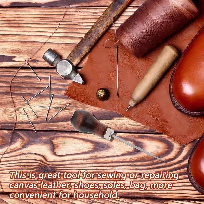 2 Pcs Wooden Handle with Gourd Shape Awl Tool Alloy,Leather