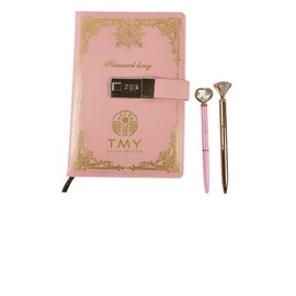 TMY Pink Lock Diary with Combination Lock – A5 Retro Journal for Girls, 200 Pages, Bundle with 2 Cute Pens (Heart & Diamond Top), Secret Notebook for Writing, Gift for Teens & Women
