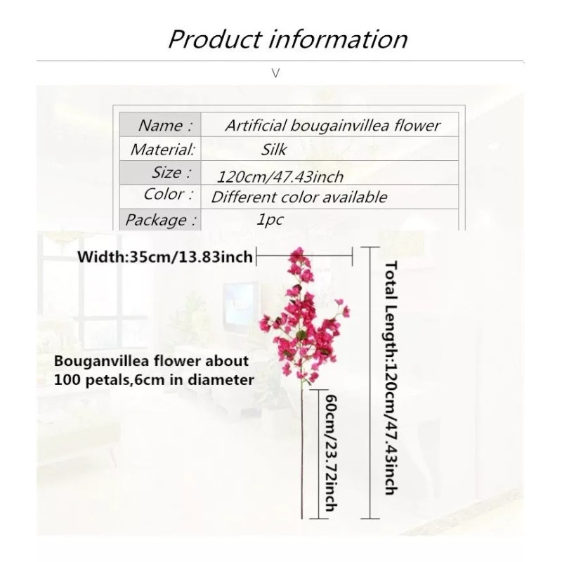 Liven Home & Decor Bugambilia Artificial Flor Rama Decoración Vara