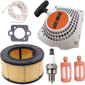 Pull Start Starter Rewind Recoil Assembly with Air Filter Fuel Filter Spark Plug Kit for Stihl MS251C Chainsaw