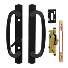 DECEBALUS Offset Position Sliding Patio Glass Door Handle Set with Mortise Lock 45° Keyway, Non-Handed, 3-15/16” H.C, Fits Door Thickness from 1-3/8" to 2-1/4" (Balck, Handles + Mortise Lock)