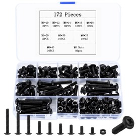 M6 Screws Set, 172 Pieces Rounded Head Screws Nuts Set, Phillips Screws and Nuts Set, Threaded Screws with Nuts, Black Machine Screws Assortment Set