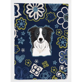 Caroline's Treasures BB5092GF Blue Flowers Border Collie Garden Flag Mailbox Flag Decorative Yard Flag Banner Outside Patio Artwork Yard Flower Beds, Garden Size, Multicolor