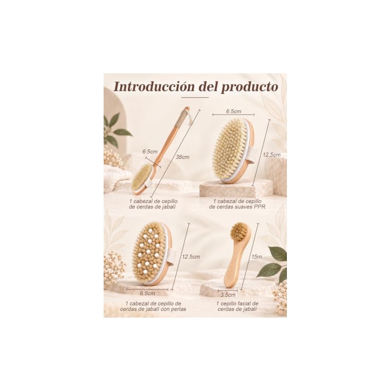 Cepillo Corporal Exfoliante de Madera con Cerdas Naturales，Cepillo Exfoliante Corporal，Cepillo