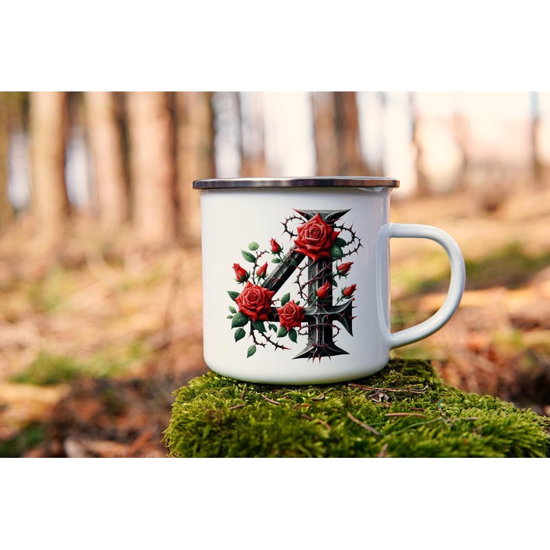 MAXIKIWI Langlebige Emaille-Kaffee- oder Tee-Camping-Tasse für drinnen und draußen, Alphabet