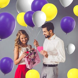 10 Inch Party Balloons Bright 3 Color Combination Premium Multi-coloured Latex Balloons for Birthday Party Decoration Wedding Anniversary White Purple Yellow Balloons Pack of 30