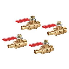 sourcing map Brass Air Ball Valve Shut-Off Switch 1/4 Inch NPT Male Thread to 5/16 Inch Hose Barb Pack of 4