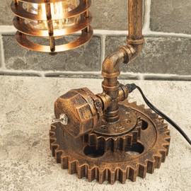 Y-Nut Loft Style Vintage Metal Dimmable Table Lamp with carbonized Wood Base, Colosseum, Steampunk Industrial, Night Light, Desk Light, QTF-GY01