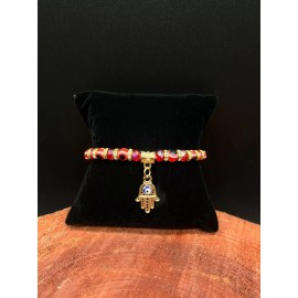 Evil Eye Hamsa Hand Bracelet with Red Eye Beads for Protection