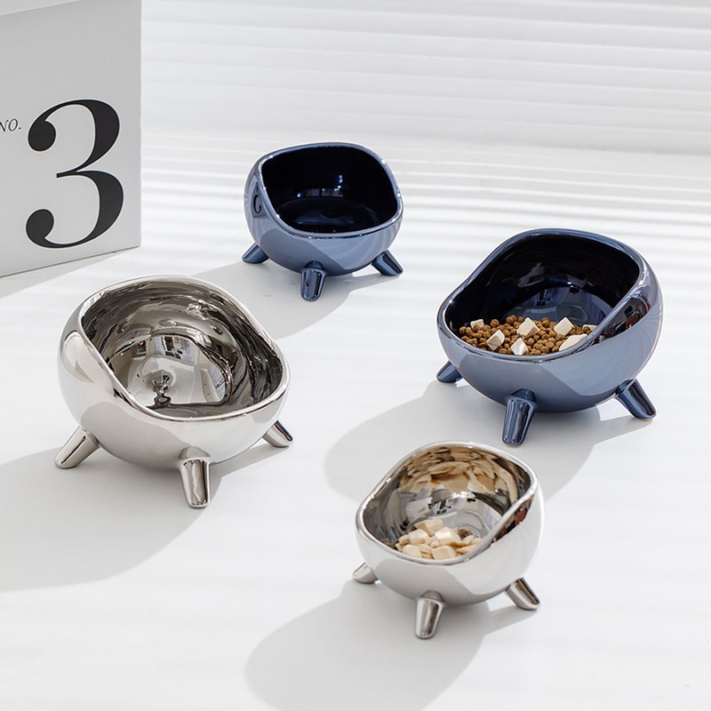 Cat Bowl Proper Height Mirror Safety Ceramic Stable Large Capacity