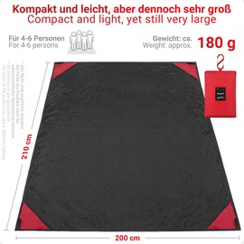 Siegvoll Picnic Blanket 210 x 200 cm with Practical Carabiner Ultralight Ultra Thin Portable Beach Blanket Outdoor Blanket for Beach, Picnic, Camping and Hiking (Black)