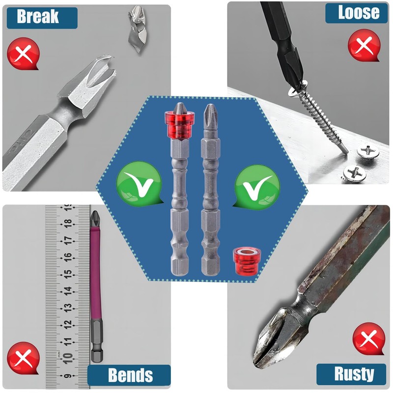 Treki Colourful PH2 Screwdriver Bits Set, 10pcs Magnetic Collar Screwdriver