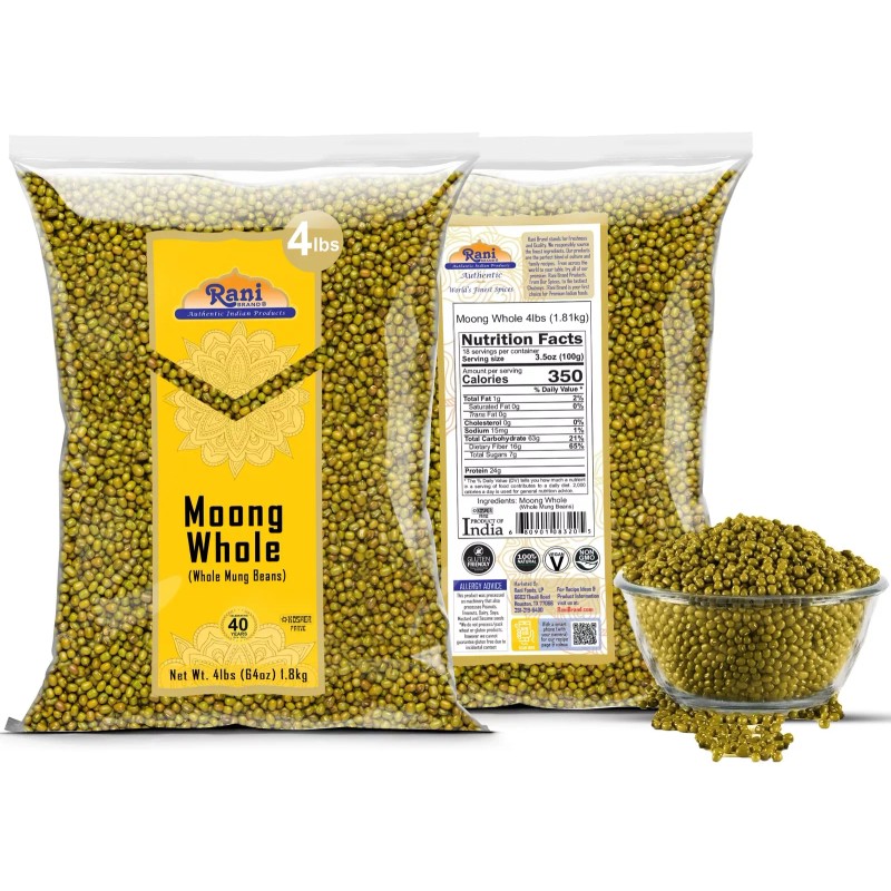Rani Moong Whole Lentils Indian 4lbs (64oz) (Ideal for cooking