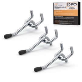 INCLY 50 Pack 2 Inch Pegboard Hooks, 1/4" Heavy Duty Peg Board Hooks Accessories with Rubber Tipped, Peg Board Tool Hangers Fit 1/4" Pegboard for Hanging Tools Garage, Craft Room, Kitchen, Store