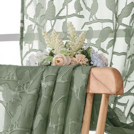 OVZME Anji Bird 2 Panels Sheer Kitchen Valances for Windows 14 Inches Long, Classic Rod Pocket Light Filtering Semi Sage Green Sheer Curtains for Bedroom Basement Short Window, 38Wx14L Inches