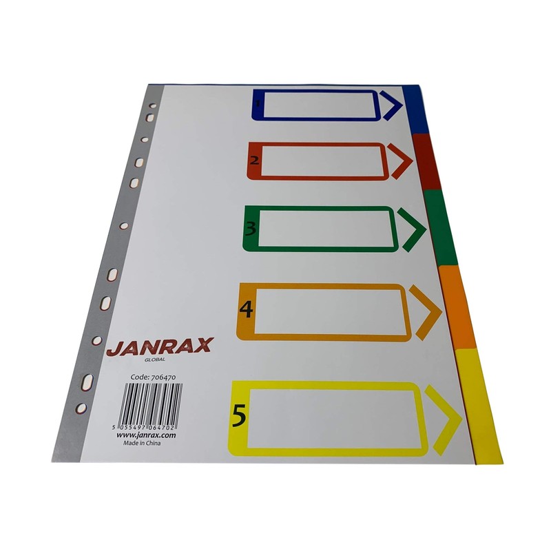 A4 5 Part Polypropylene Dividers with Index Cover