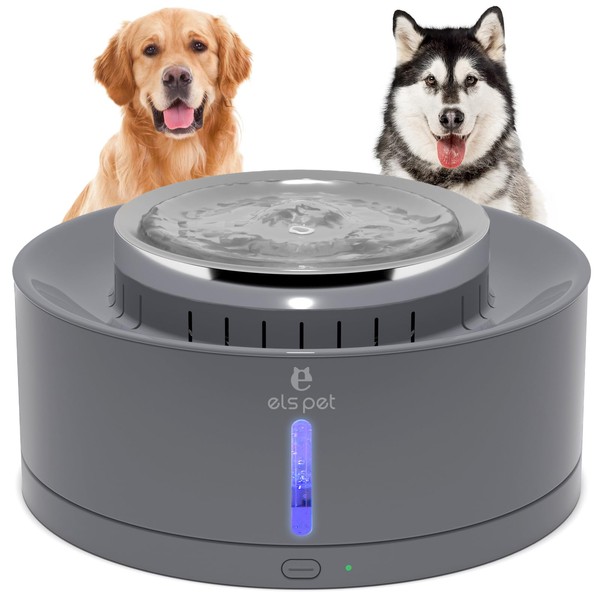 ELS PET 270oz/8L Dog Water Fountain: Large Pet Water Fountain Ultra Quiet BPA-Free Automatic Cat Water Dispenser Dog Water Bowl, Smart Pump & Triple Filtration, Ideal for S-L Dogs & Multi-Pet (Grey)