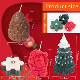 6 Pcs Large Christmas Candles Santa Claus Scented Candles White Tea Lights Candles Christmas Tree Pine Cone Snowflake Candles Gifts for Christmas Party Decor Home Table Holiday New Year Decorations