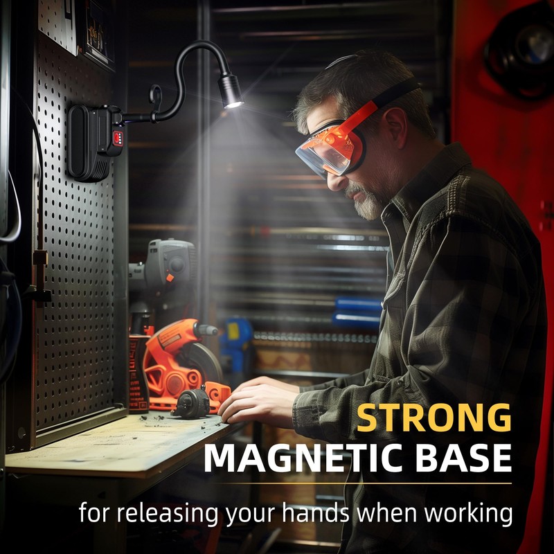 Favorlite LED Work Light, 5000mAh Magnetic Gooseneck Light Rechargeable, 2000