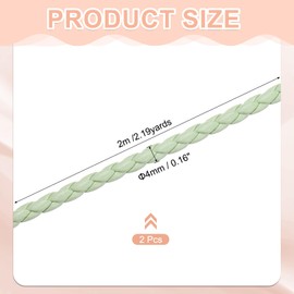 sourcing map 2 Pcs Braided Leather Cords, Round Leather Strap, Soft Jewelry Rope for Jewelry Making, Tie Making, Necklaces, 4-strand 4mm Dia. 2.19 Yards, Green
