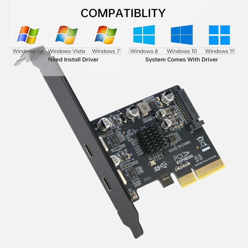 RIITOP PCIe USB C Card, PCIe 3.0 x4 to 2X