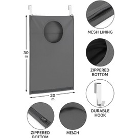 VERADOME Hanging Laundry Hamper Bag – Space-Saving Dirty Clothes Storage with Free Adjustable Stainless Steel Over-the-Door Hooks & Suction Cup Hooks – Ideal for bathrooms, bedrooms & dorms (2, Gray)