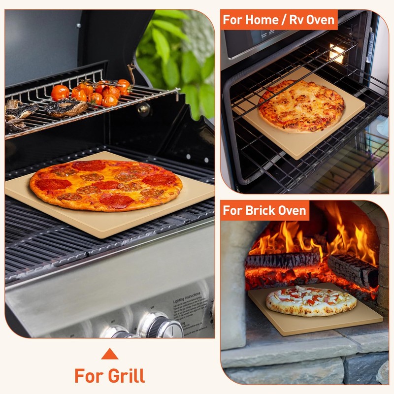 Arcedo Pizza Stone for Oven and Grill, 12 Inch Square