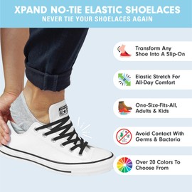 Xpand No Tie Shoelaces System with Elastic Laces - One Size Fits All Adult and Kids Shoes (Pack of 2) (Black - Black)
