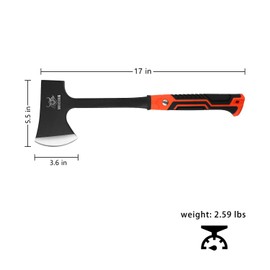 WICING 17" Hatchet, Camping Axe High Carbon Steel & Non-Slip Shock-Absorbing Grip with Nylon Sheath