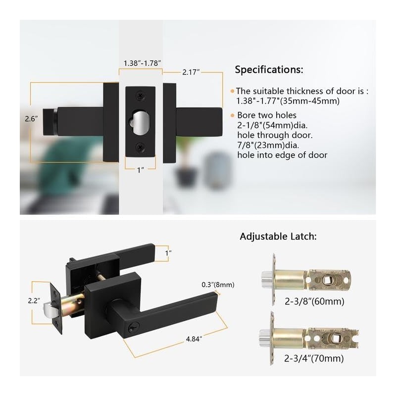 Probrico Entry Door Levers Matte Black with Keys, Heavy Duty