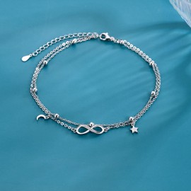 Infinity Anklet For Women 925 Sterling Silver Double Chain Love Ankle Jewelry Bracelets for Her Dainty Moon And Star Ankle Bracelet