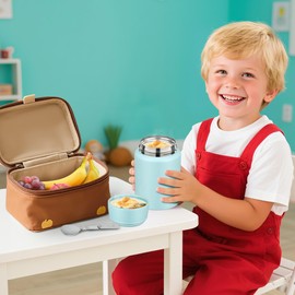 HAWEEK Soup Thermo for Hot Food Kids 16oz Insulated Food Jar Leakproof Thermo Lunch Container for Kids Wide-Mouth Stainless Steel Lunch Box for School with Handle Folding Spoon(3+)​