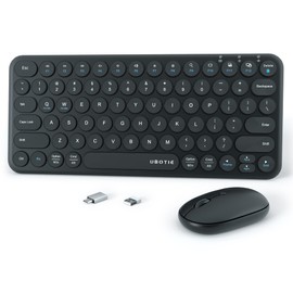 Mini Computer Wireless Keyboard and Mouse Combo, UBOTIE Colorful Compact Silent Linear Switch Round Keycaps TKL Keyboards with Optical Mouse for Travel Business(Black)