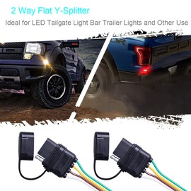 Kinstecks 2 Way Flat Y-Splitter 4 Pin Flat Separator Extension Harness with Rubber Cab for LED Tailgate Light Bar Trailer Lights and Other Use
