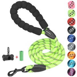UsunyVora Rope Dog Leash 6 FT for Puppy and Small Dogs,Heavy Duty Dog Rope with Comfortable Padded Handle,Waterproof Dog Leash for Walking,Reflective Nylon Dog Leash,Green