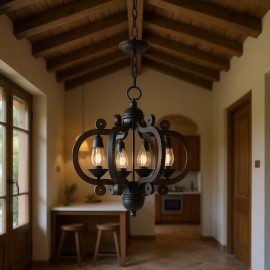 French Country 6-Light Farmhouse Pendant 28 In Adjustable Black Chandelier For Kitchen Foyer HallwayColor: as Pic Color