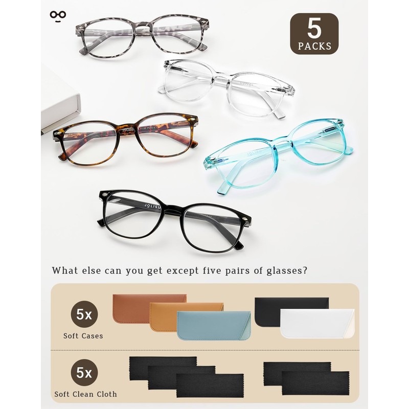 JOLISU 5 Pack Reading Glasses For Women,Blue Light Blocking Computer