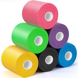 Upgraded 6 Pack Pre Wrap Athletic, Multi Color Prewrap Athletic Tape for Hair Soccer, Soccer Sports Pre Wrap Tape, Pre-Wrap Foam Underwrap Tape - Pink, Black, Blue, Purple, Green, Yellow
