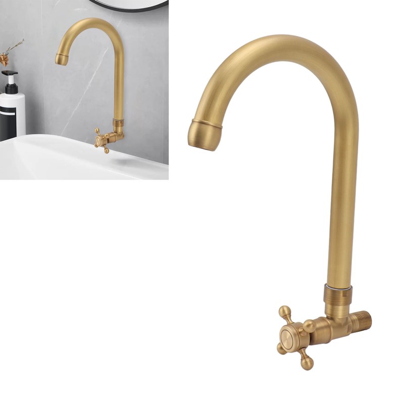 Antique Brass Basin Faucet with Cross Knob Single Handle Faucet