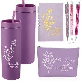 Funnymoom 6 Pcs Christian Gift for Women Includes Bible Religious Notebook and Pens Set Be Still and Know Tumbler Be Strong and Courageous Makeup Bag Scripture Faith Gift for Women Christmas Present