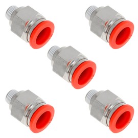 TUCKBOLD Push to Connect Air Fittings 1/2" Male Thread Air Line Quick Connector Plastic Nickel-Plated Copper 1/8" NPT 5 Pcs Red Silver Tone